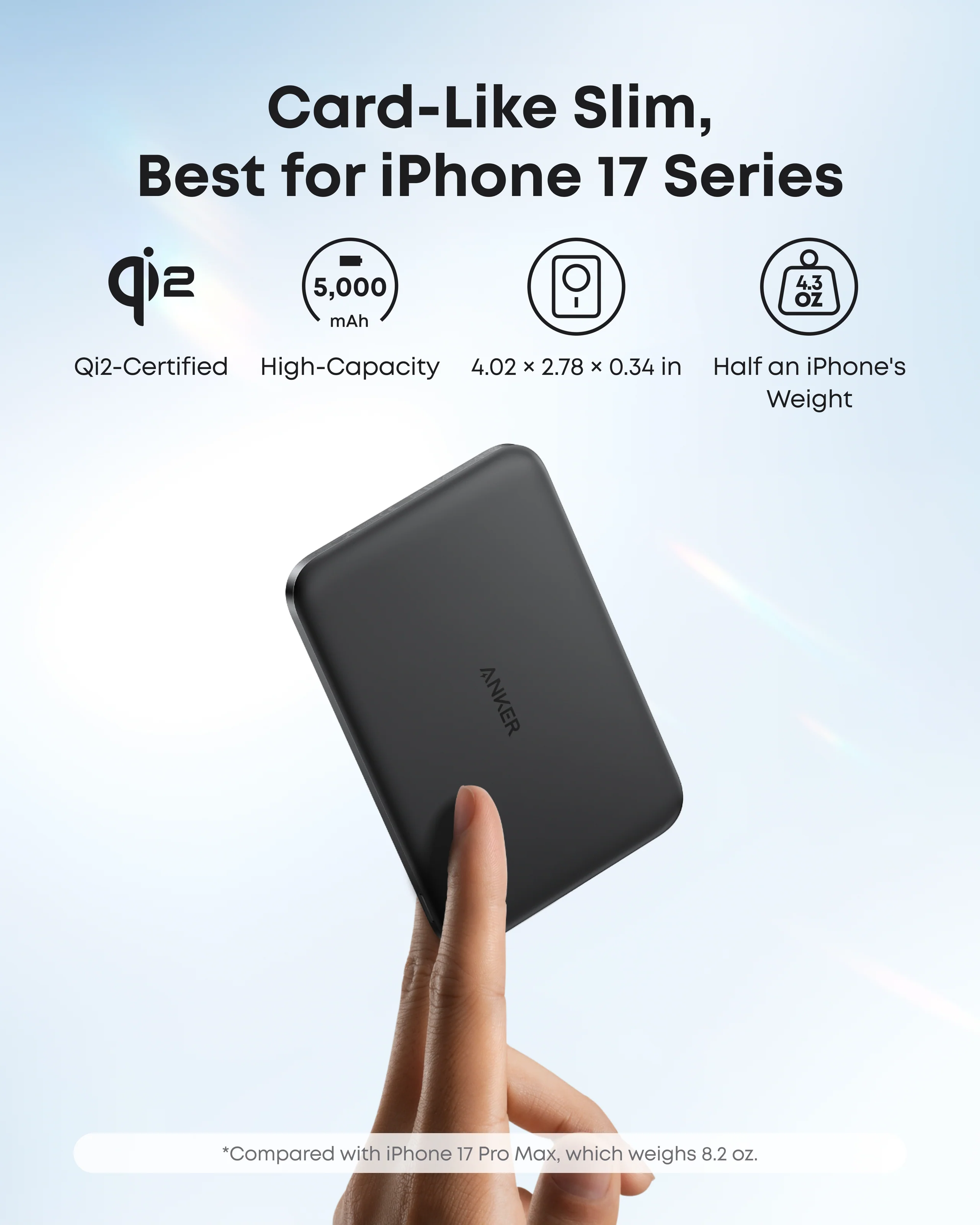 Магнітний павербанк Anker Nano Power Bank [5K, MagGo, Slim, Qi2] - Black (A1665011)