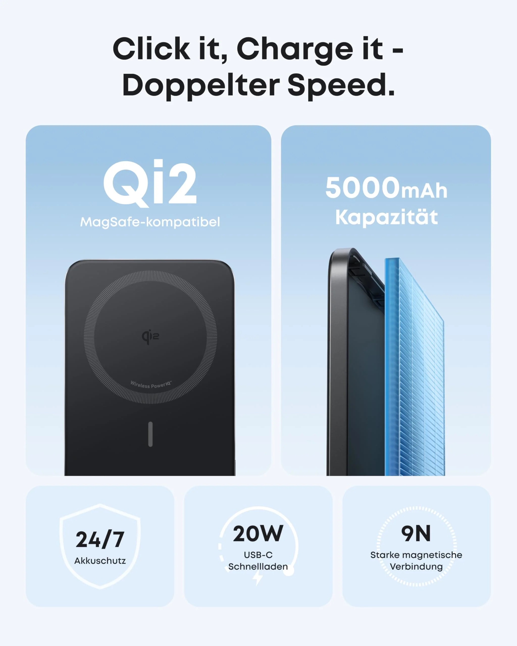 Магнітний павербанк Anker Nano Power Bank [5K, MagGo, Slim, Qi2] - Black (A1665011)