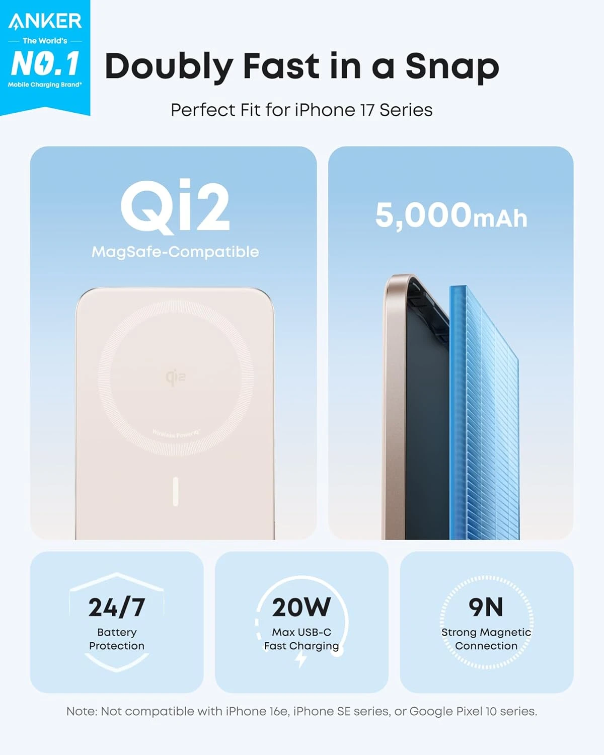 Магнітний павербанк Anker Nano Power Bank [5K, MagGo, Slim, Qi2] - Golden (A1665G)