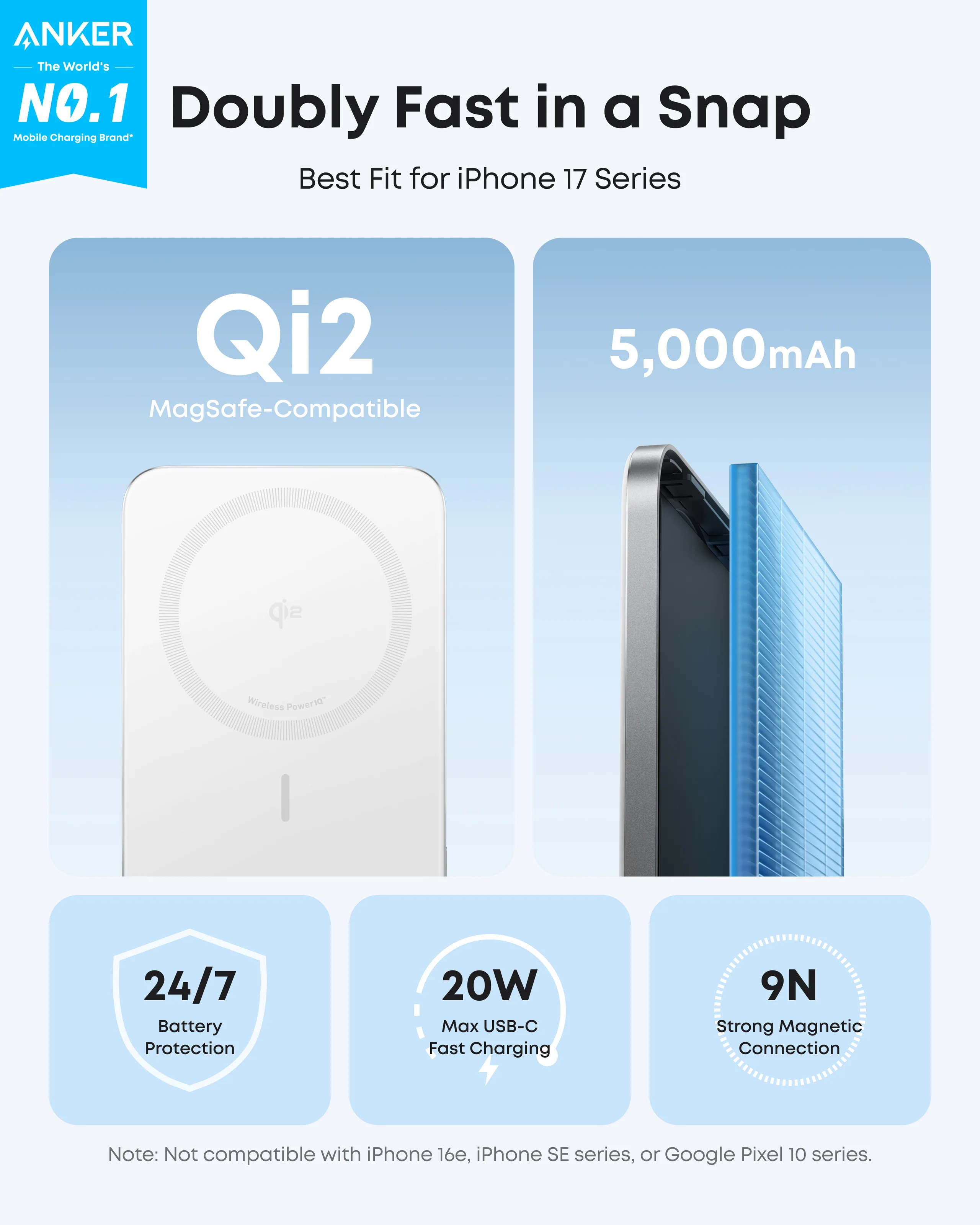 Магнітний павербанк Anker Nano Power Bank [5K, MagGo, Slim, Qi2] - White (A1665W)