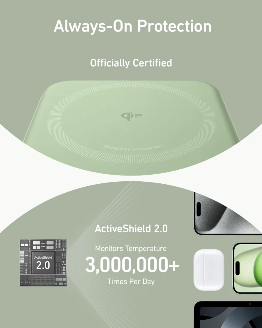 Магнітний павербенк екраном та підставкою Anker MagGo Power Bank 10K 15W Qi2 - Green [Buds Green] (A1654061)