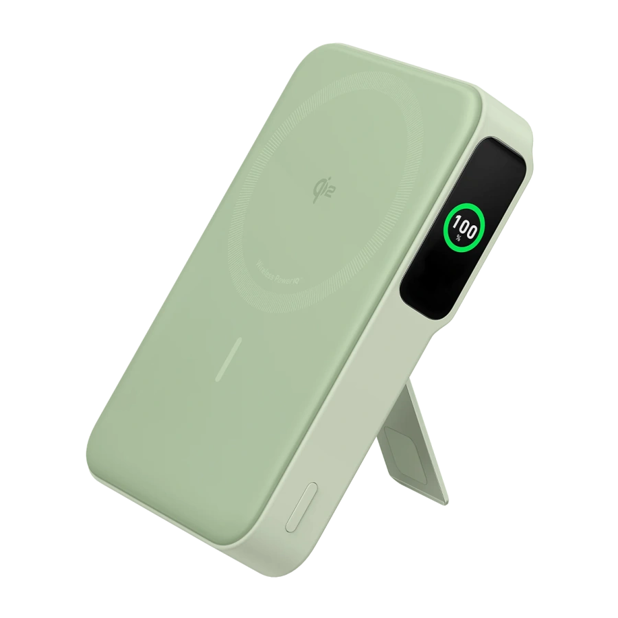 Магнітний павербенк екраном та підставкою Anker MagGo Power Bank 10K 15W Qi2 - Green [Buds Green] (A1654061)