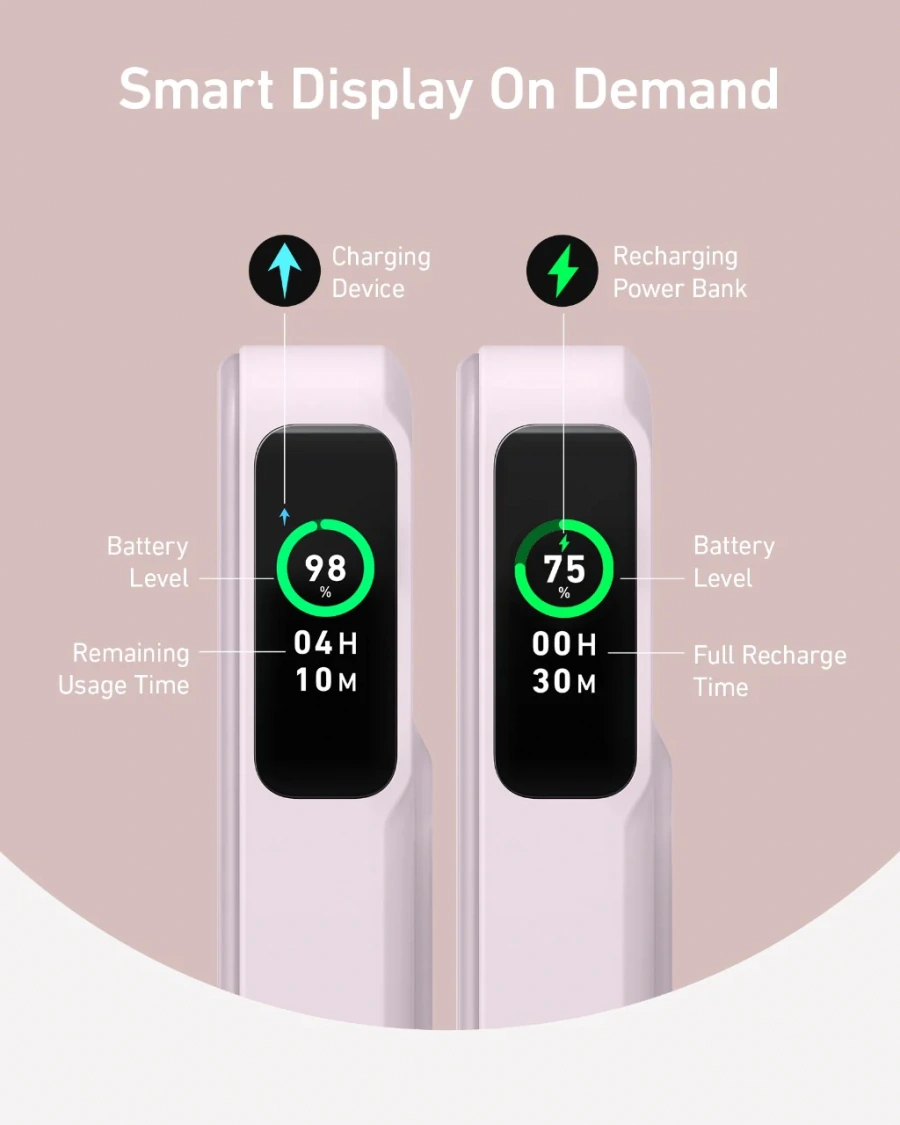 Магнітний павербенк екраном та підставкою Anker MagGo Power Bank 10K 15W Qi2 - Violet [Lotus Pink] (A16540V1)