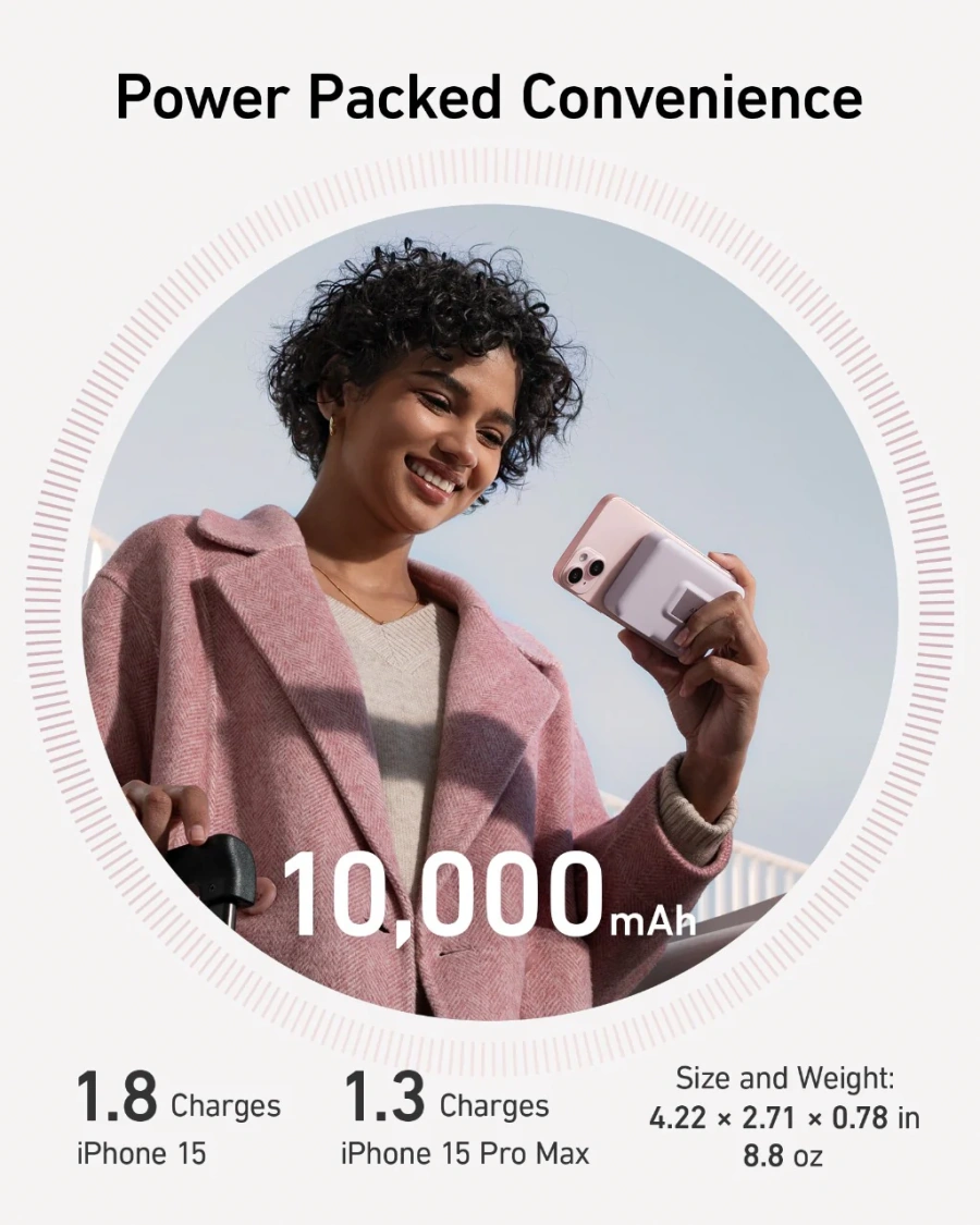 Магнітний павербенк екраном та підставкою Anker MagGo Power Bank 10K 15W Qi2 - Violet [Lotus Pink] (A16540V1)
