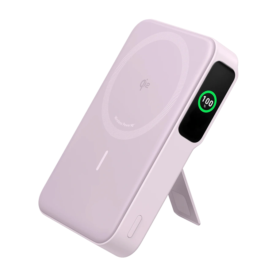 Магнітний павербенк екраном та підставкою Anker MagGo Power Bank 10K 15W Qi2 - Violet [Lotus Pink] (A16540V1)