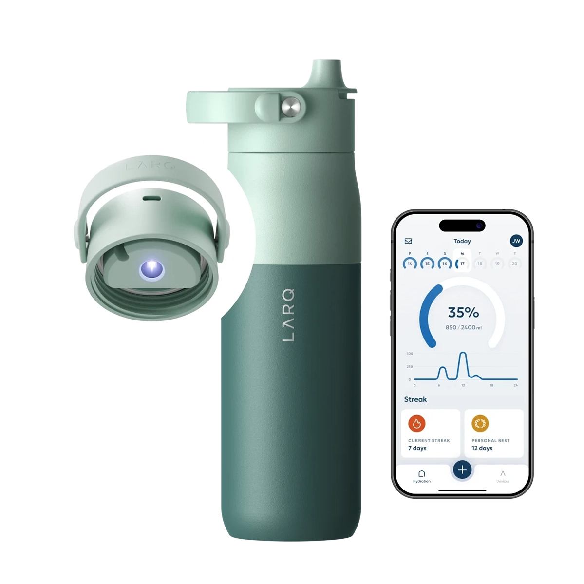 Розумна пляшка для води з функцією очищення LARQ Bottle PureVis 2 - 23 oz/680ml with Essential Bottle Filter - Eucalyptus Green