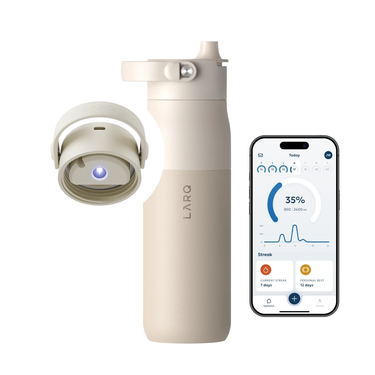 Розумна пляшка для води з функцією очищення LARQ Bottle PureVis 2 - 23 oz/680ml with Essential Bottle Filter - Mojave Dune