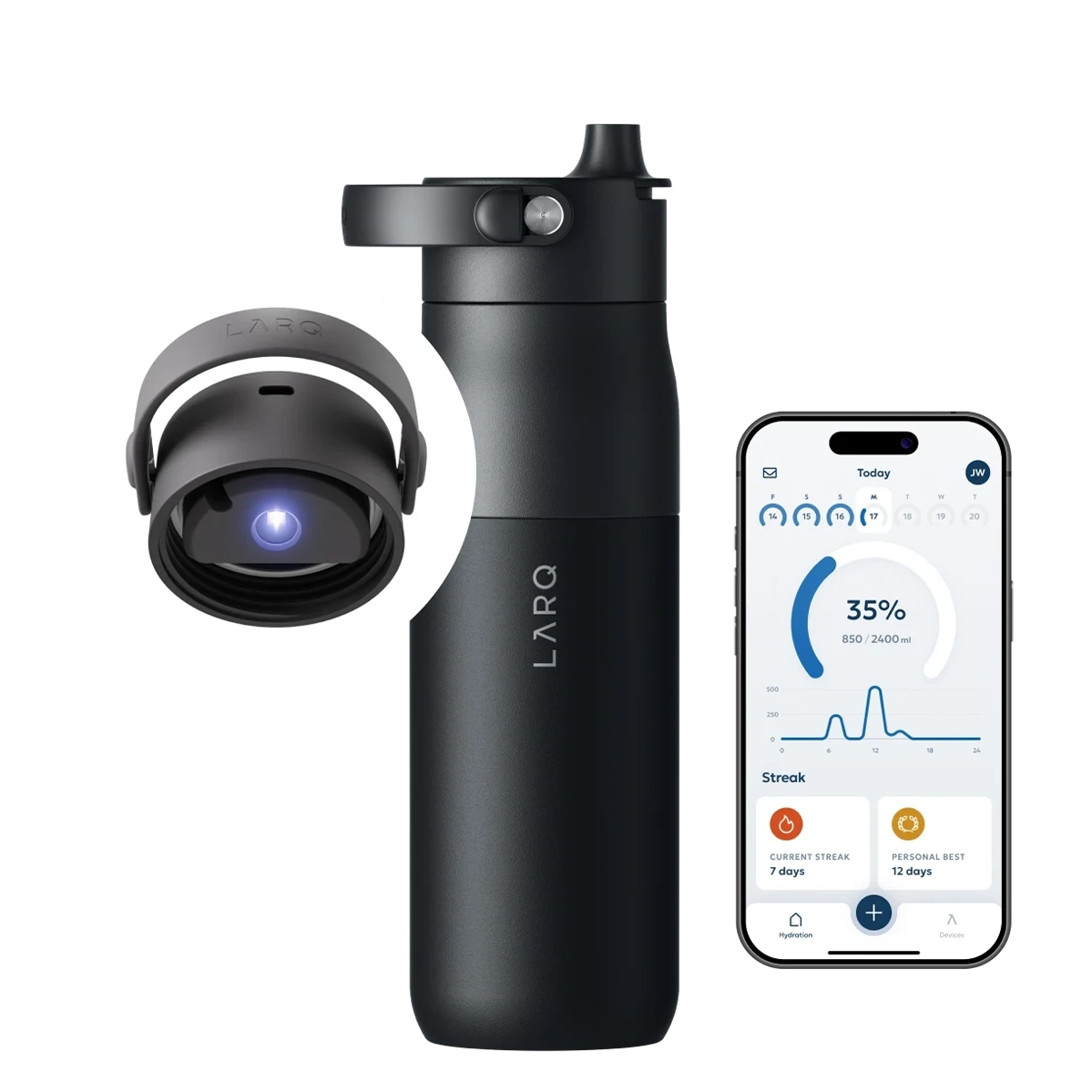 Розумна пляшка для води з функцією очищення LARQ Bottle PureVis 2 - 23 oz/680ml with Essential Bottle Filter - Obsidian Black