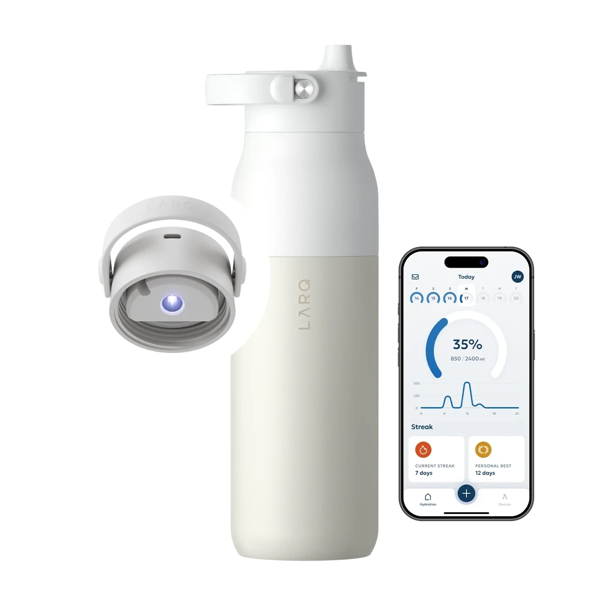 Розумна пляшка для води з функцією очищення LARQ Bottle PureVis 2 - 34 oz/1000ml with Essential Bottle Filter - Granite White