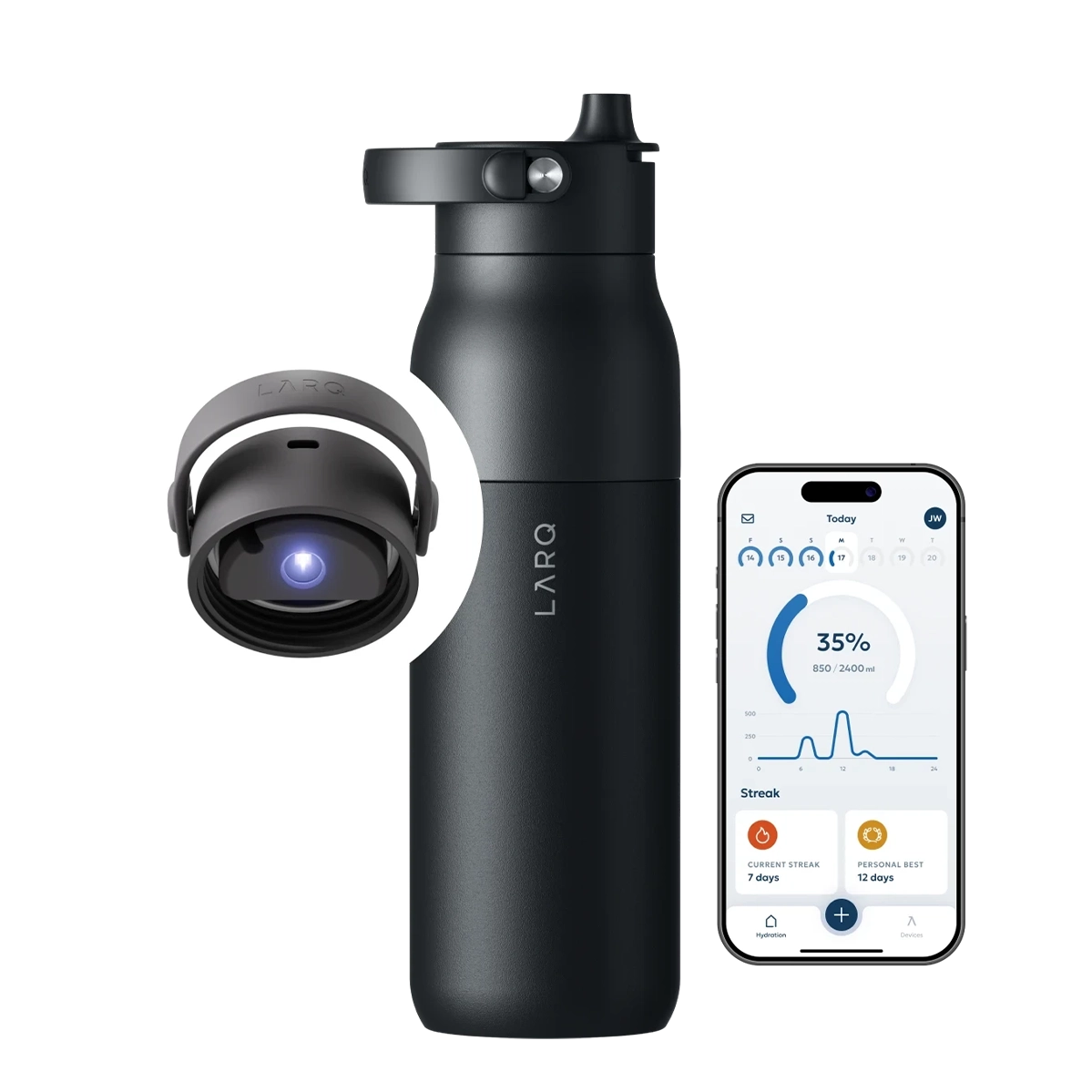 Розумна пляшка для води з функцією очищення LARQ Bottle PureVis 2 - 34 oz/1000ml with Essential Bottle Filter - Obsidian Black