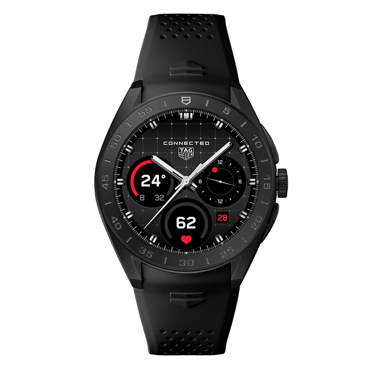 Смарт-часы TAG Heuer Connected Calibre E5 - 45 mm Black DLC Grade 2 Titanium Case with Black Rubber Strap (SBT8A80.BT6293)