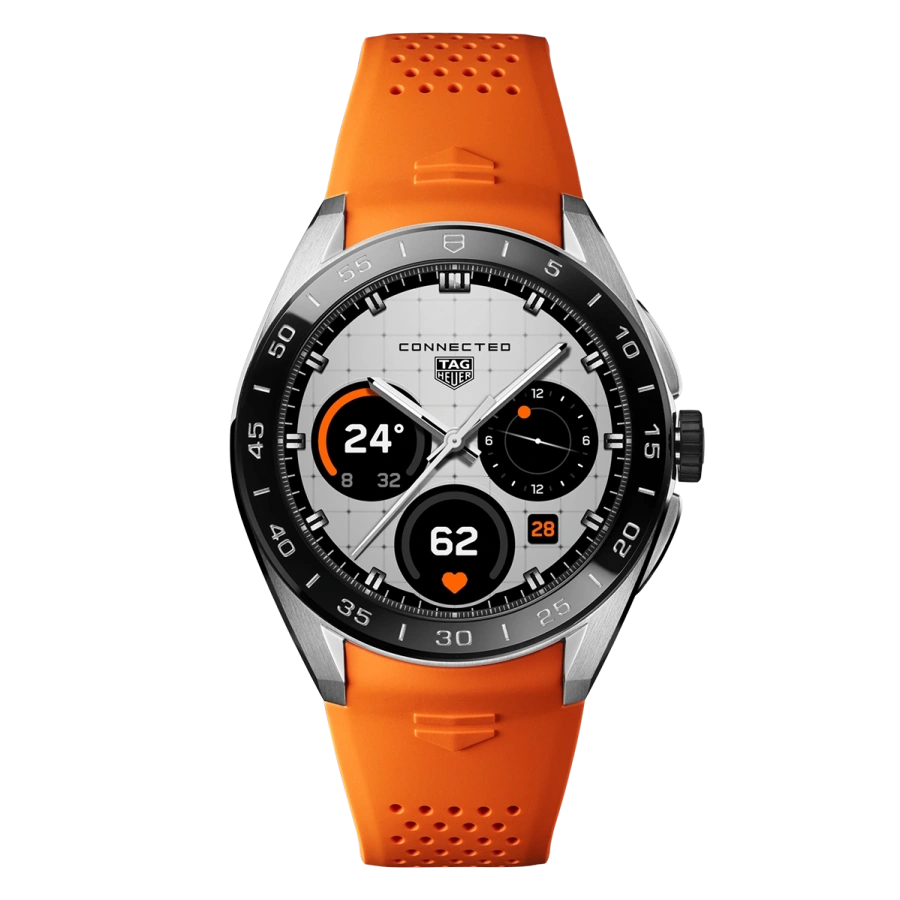 Смарт-годинник TAG Heuer Connected Calibre E5 - 45 mm Steel Case with Orange Rubber Strap (SBT8A10.BT6366)