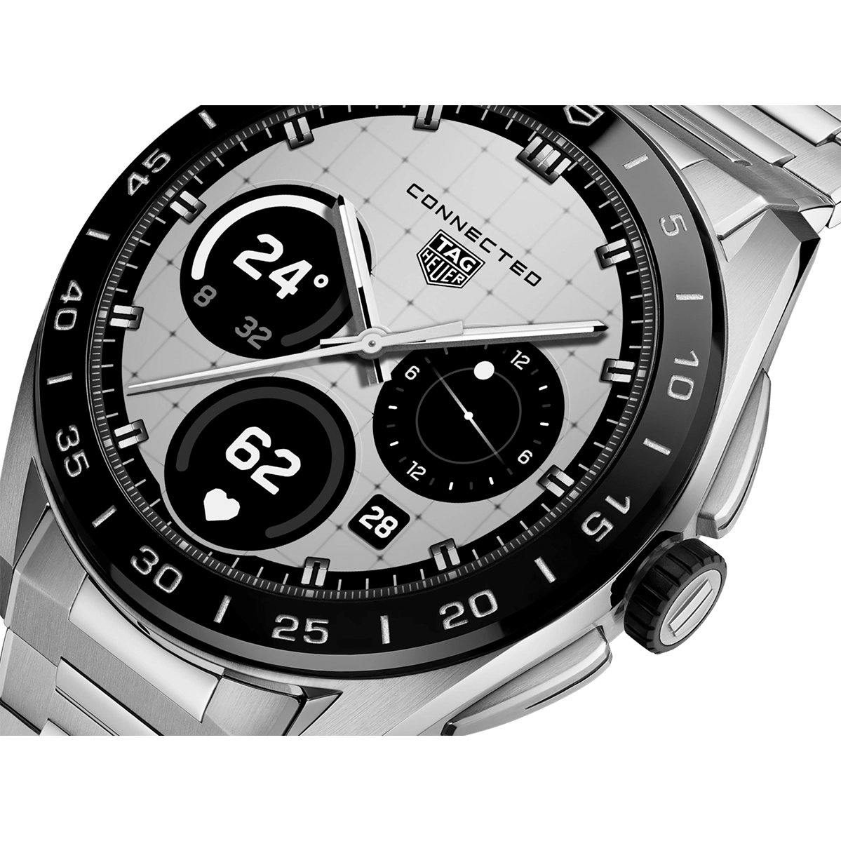 Смарт-часы TAG Heuer Connected Calibre E5 - 45 mm Steel Case with Silver Steel Bracelet (SBT8A10.BA0003)