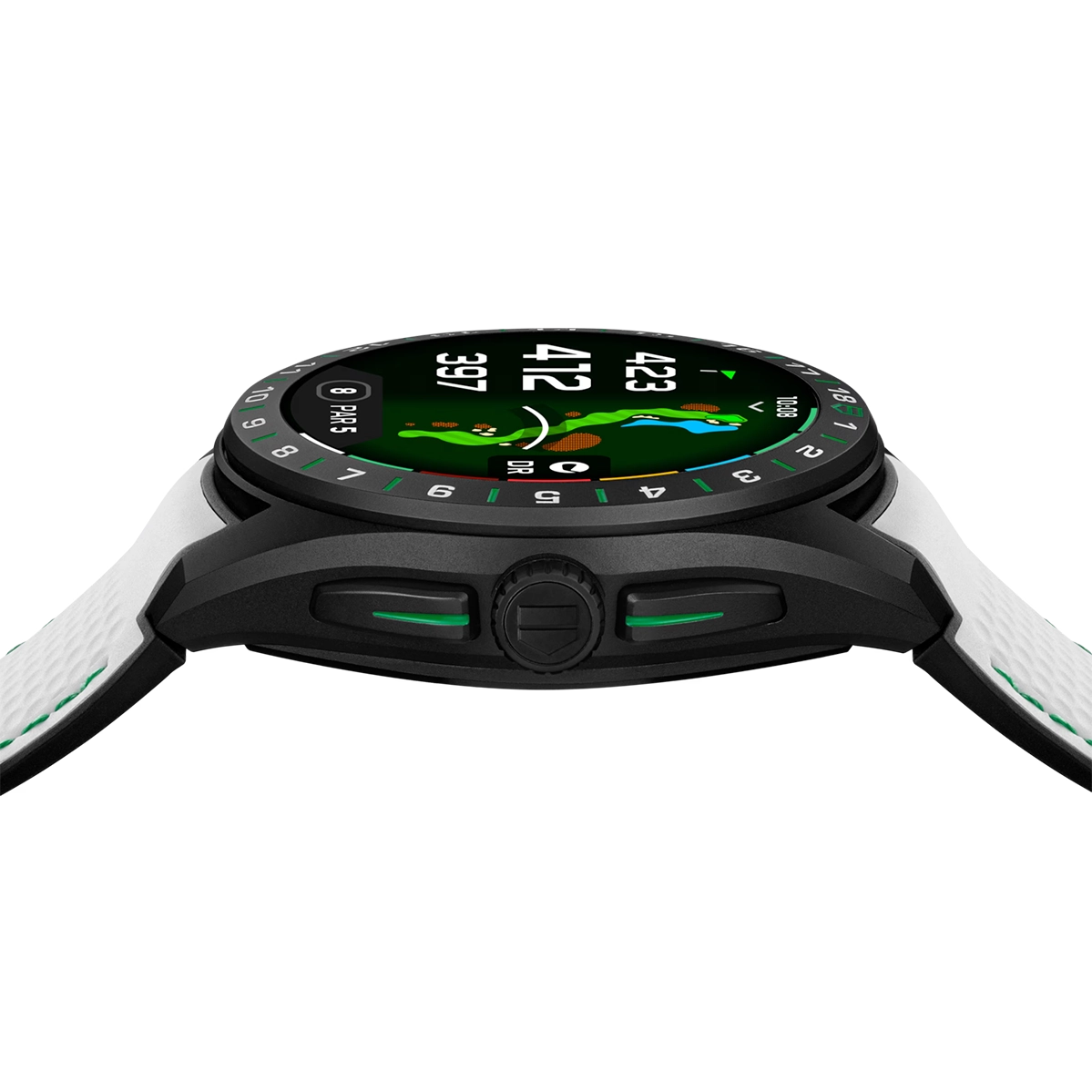 Смарт-часы TAG Heuer Connected Calibre E5 Golf Edition - 45 mm Black DLC Grade 2 Titanium Case with White & Black Rubber Strap (SBT8A81.EB0335)