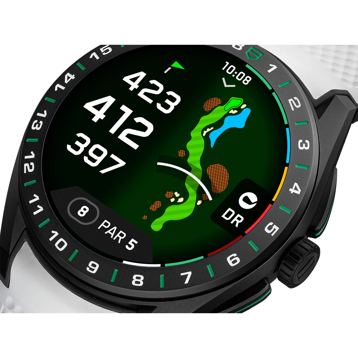 Смарт-часы TAG Heuer Connected Calibre E5 Golf Edition - 45 mm Black DLC Grade 2 Titanium Case with White & Black Rubber Strap (SBT8A81.EB0335)