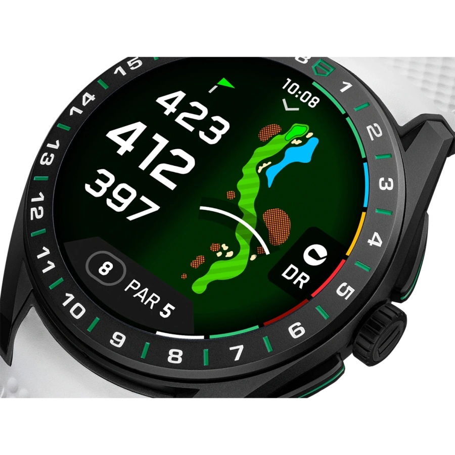 Смарт-годинник TAG Heuer Connected Calibre E5 Golf Edition - 45 mm Black DLC Grade 2 Titanium Case with White & Black Rubber Strap (SBT8A81.EB0335)