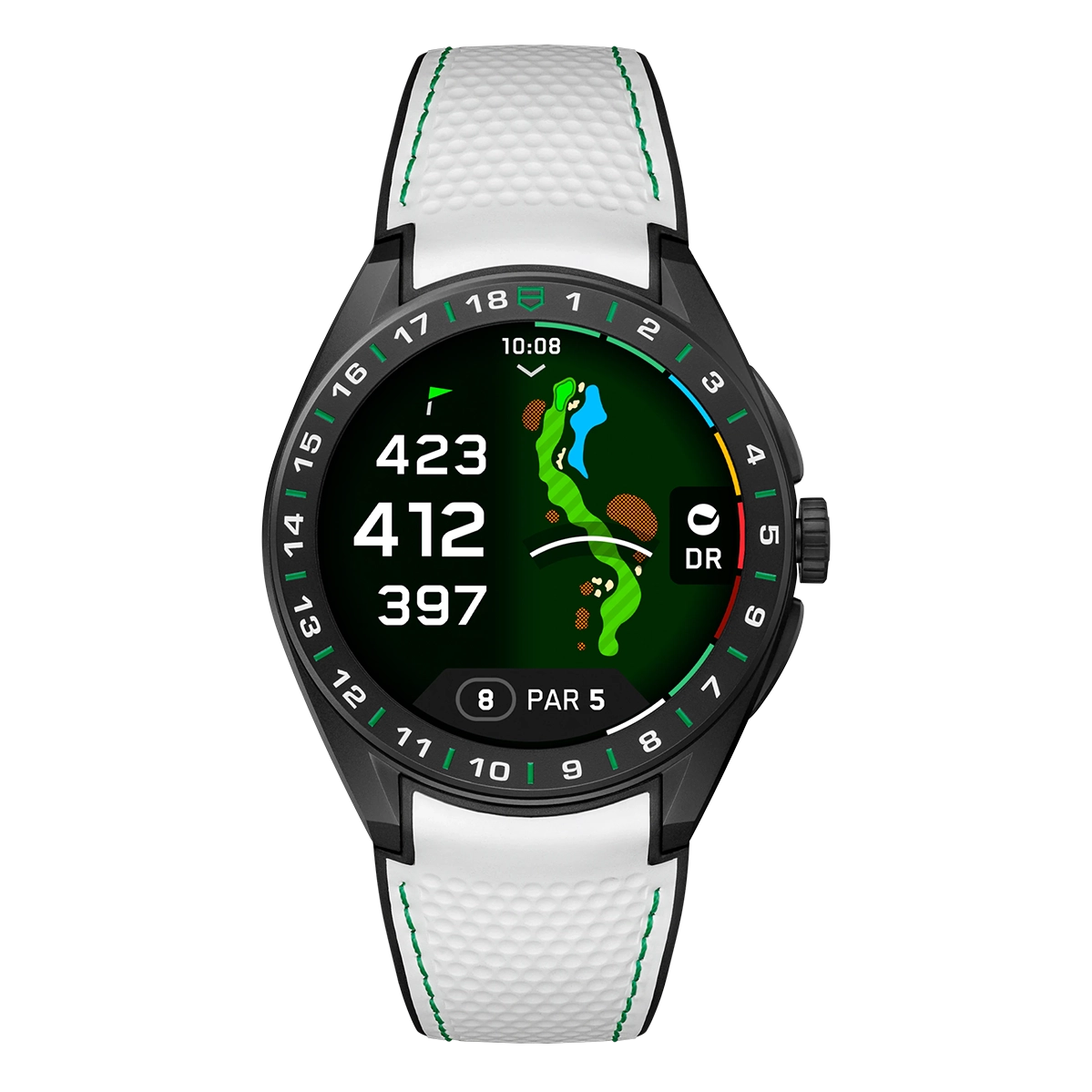 Смарт-часы TAG Heuer Connected Calibre E5 Golf Edition - 45 mm Black DLC Grade 2 Titanium Case with White & Black Rubber Strap (SBT8A81.EB0335)