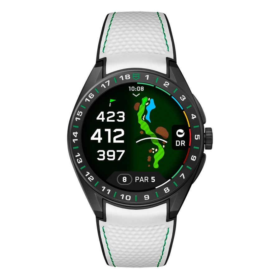Смарт-годинник TAG Heuer Connected Calibre E5 Golf Edition - 45 mm Black DLC Grade 2 Titanium Case with White & Black Rubber Strap (SBT8A81.EB0335)