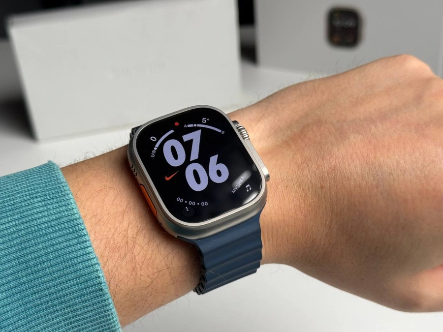 Б/У Apple Watch Ultra 2 GPS + Cellular 49mm Titanium Case with Blue Ocean Band (MREG3) - Состояние: хорошее | Аккумулятор: 99% | Комплектация: полный | Гарантия: 3 мес.