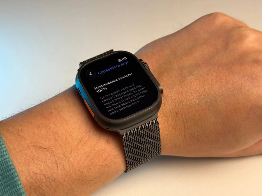 Б/У Apple Watch Ultra 2 2024 GPS + Cellular 49mm Black Titanium Case with Black Titanium Milanese Loop - Large (MX5V3) - Состояние: хороший | Аккумулятор: 100% | Комплектация: полный, без коробки | Гарантія: 3 мес.