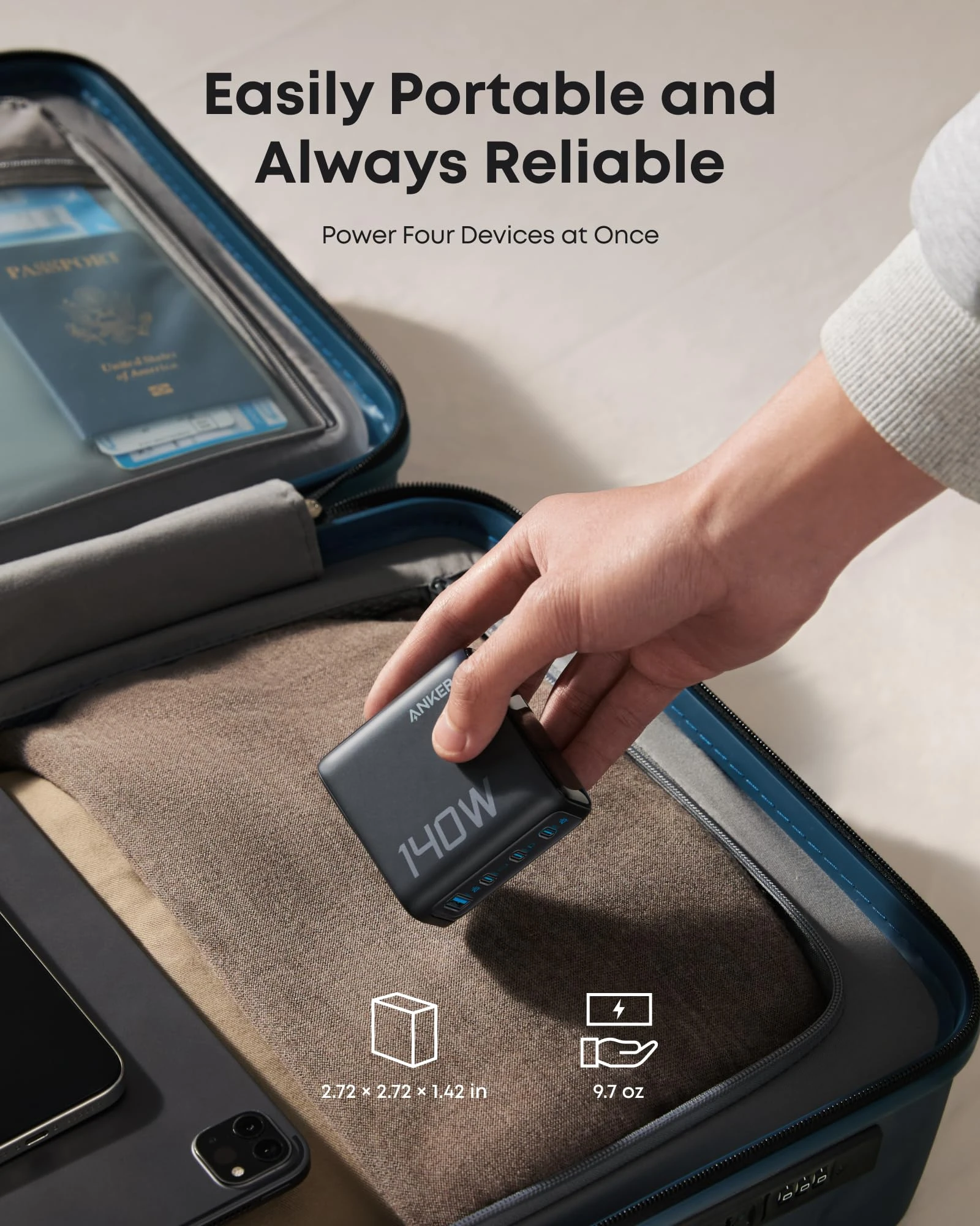 Зарядний пристрій Anker 140W 4-Port USB-C Charger with USB-C Cable [PD 3.1, GaNPrime] - Dark Gray (A2697)