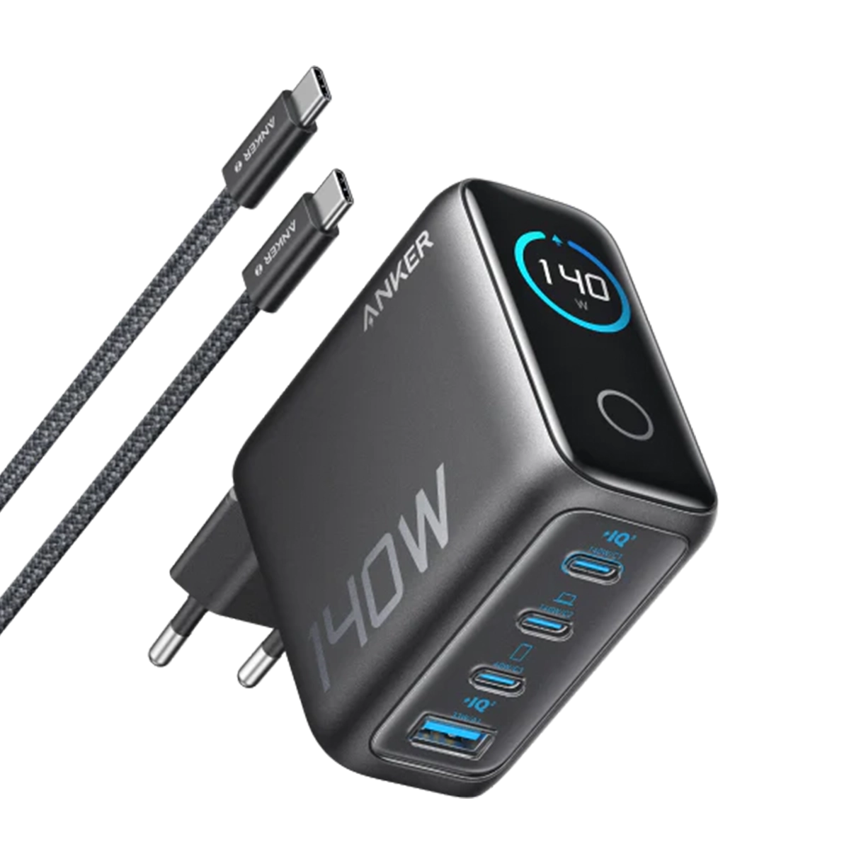 Зарядний пристрій Anker 140W 4-Port USB-C Charger with USB-C Cable [PD 3.1, GaNPrime] - Dark Gray (A2697)