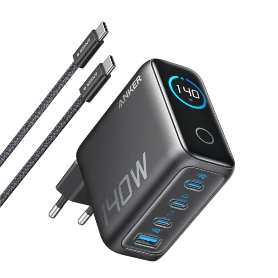 Зарядний пристрій з дисплеєм Anker 140W 4-Port USB-C Charger with USB-C Cable [PD 3.1, GaNPrime] - Dark Gray (B26973Z1, B2697GZ1)
