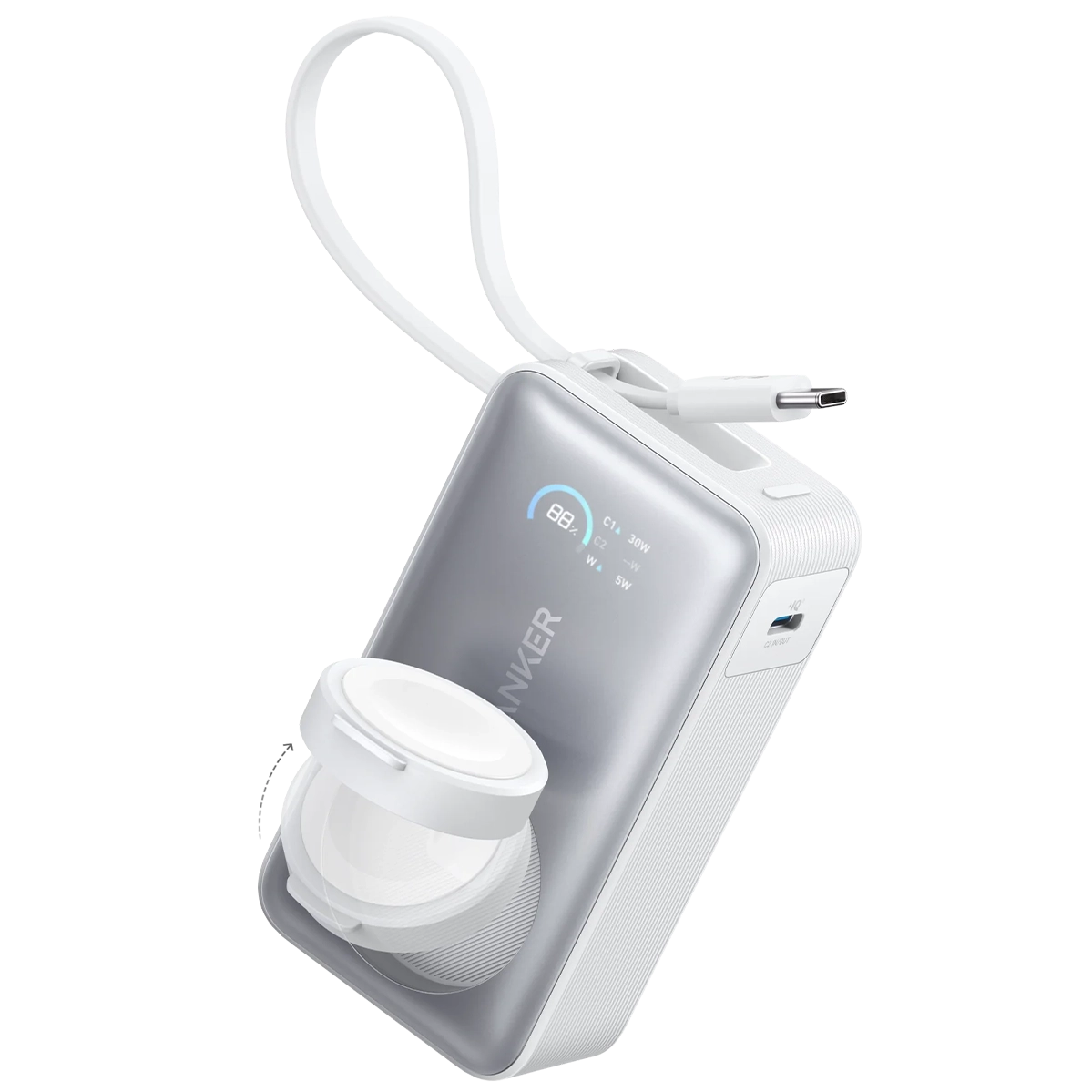 Зовнішній акумулятор [павербанк] Anker MagGo Power Bank 10000mAh 35W Power Bank for Apple Watch - Aurora White (A1657W)