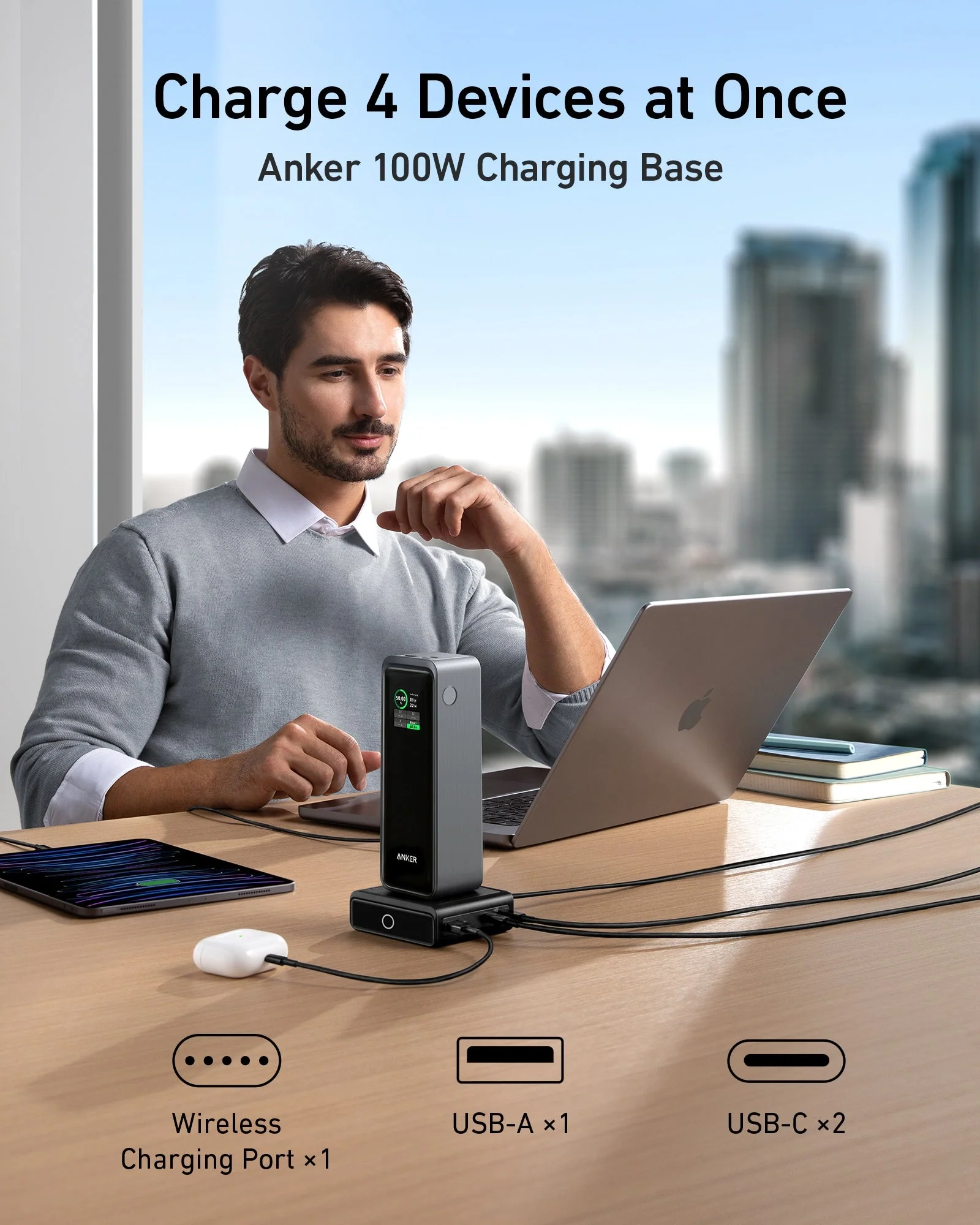 Внешний аккумулятор [павербанк] Anker Prime 27,650mAh Power Bank 250W with 100W Charging Base (A1340311+A1902311)