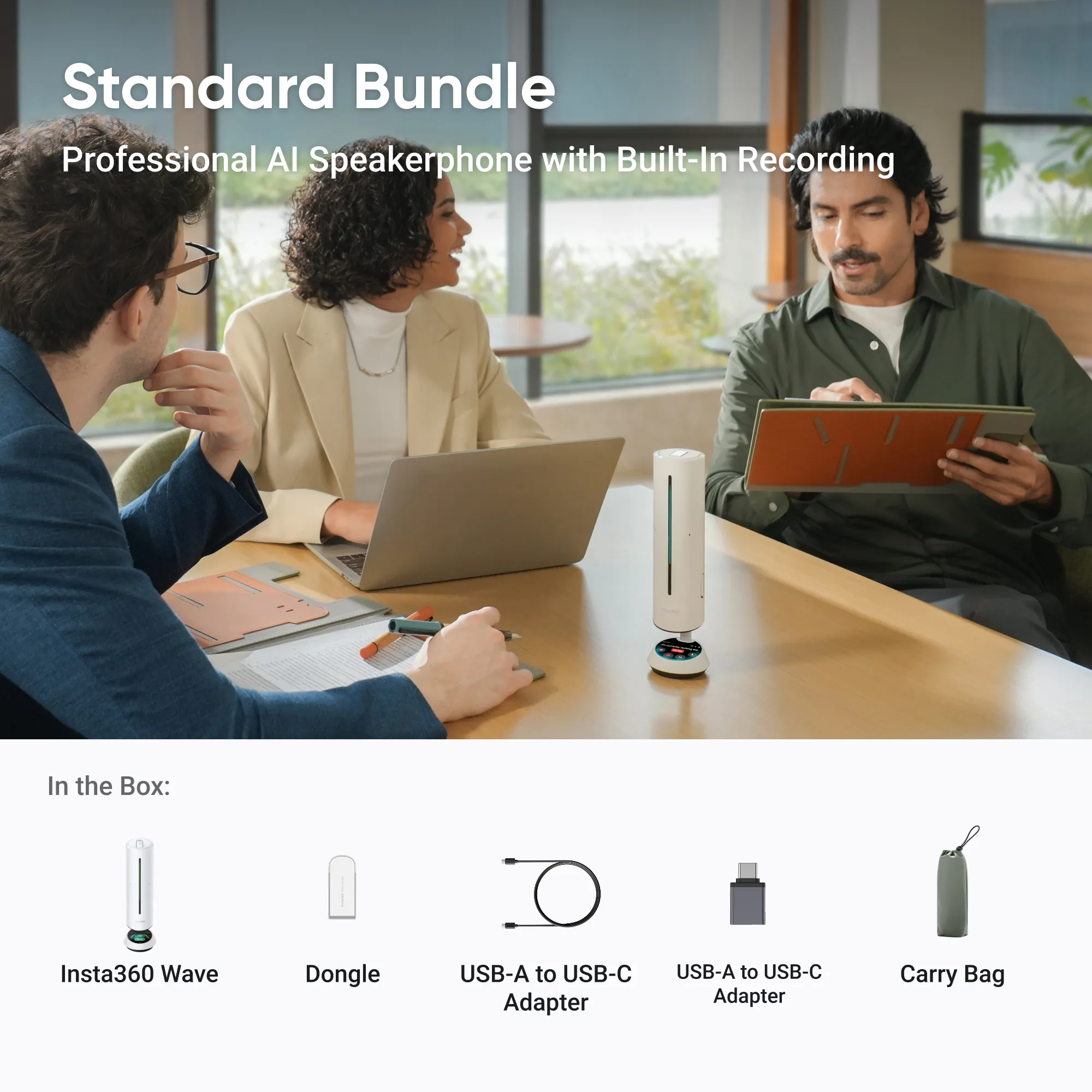 AI спикерфон для онлайн-встреч Insta360 Wave Standard Bundle - Arctic White (CINSABCA-WAVE01)