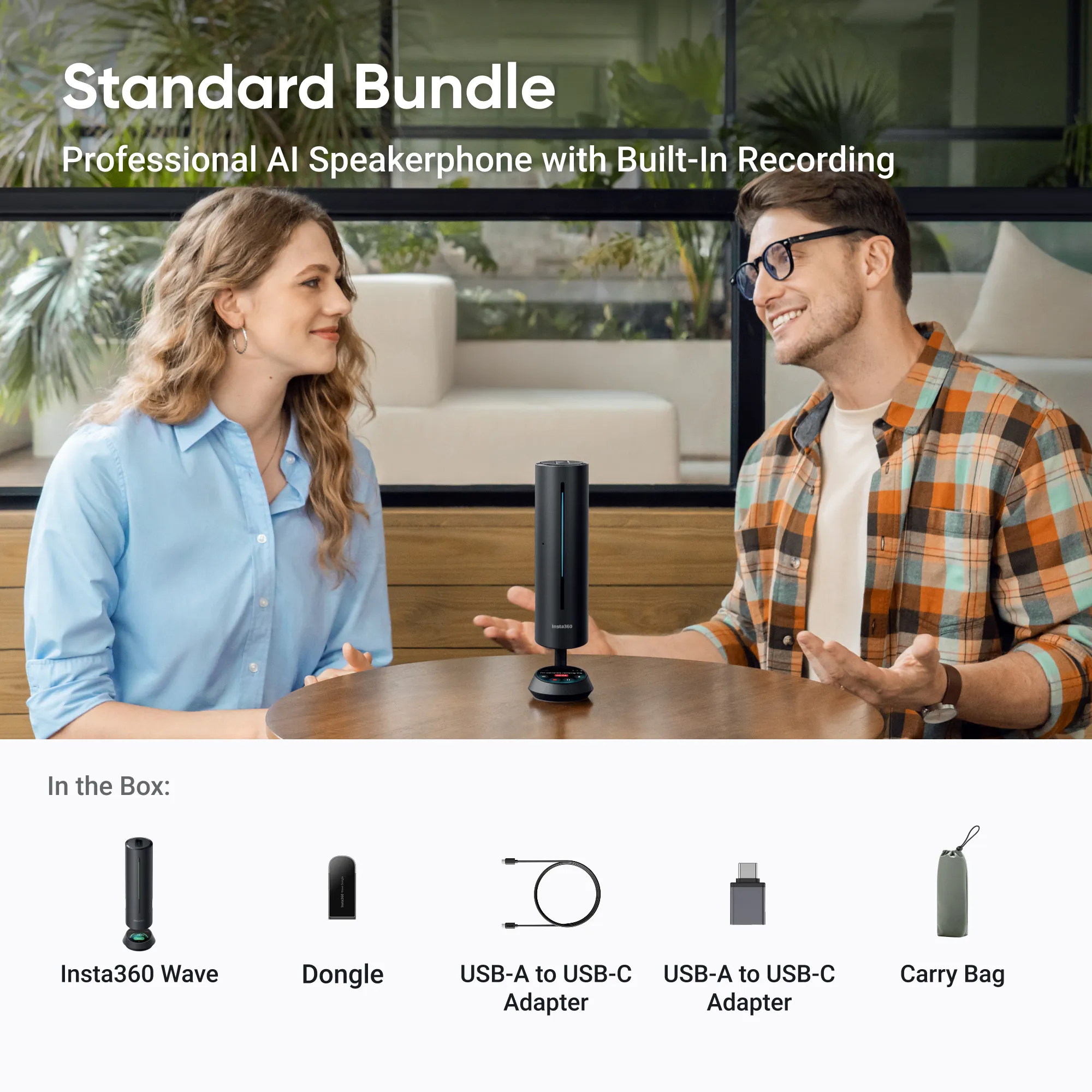 AI спикерфон для онлайн-встреч Insta360 Wave Standard Bundle - Graphite Black (CINSABCA-WAVE02)