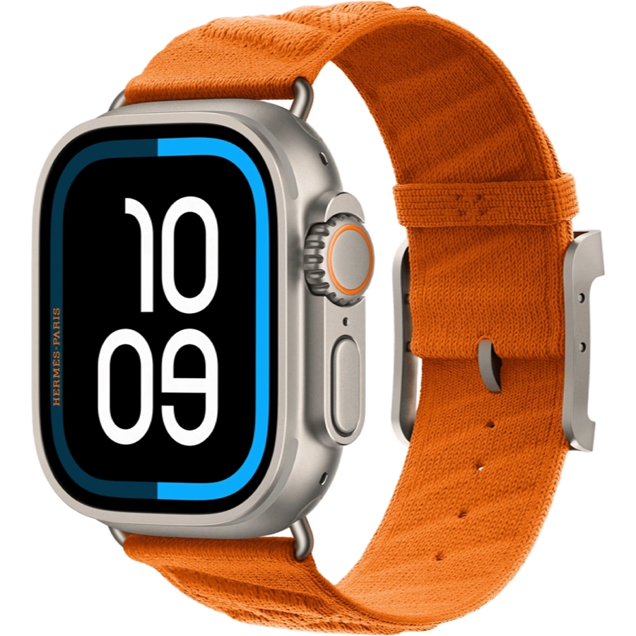 Apple Watch Hermès Ultra 3 GPS + Cellular 49mm Natural Titanium Case with Orange En Mer (MF2A4+MGN94)