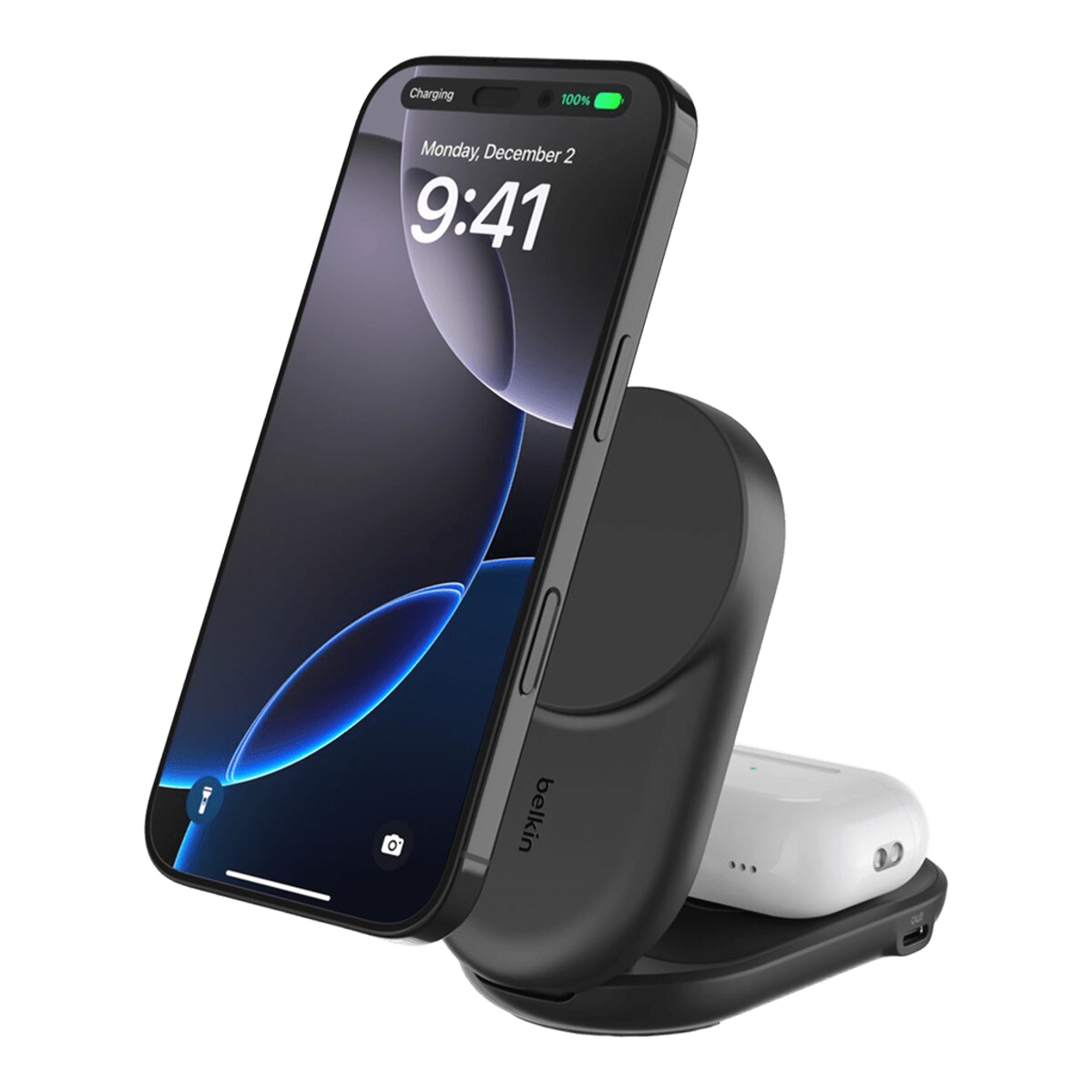 Беспроводное зарядное устройство Belkin UltraCharge 2-in-1 Foldable Magnetic Charger with Qi2 25W [Round Form] - Black (WIZ039kqBK)