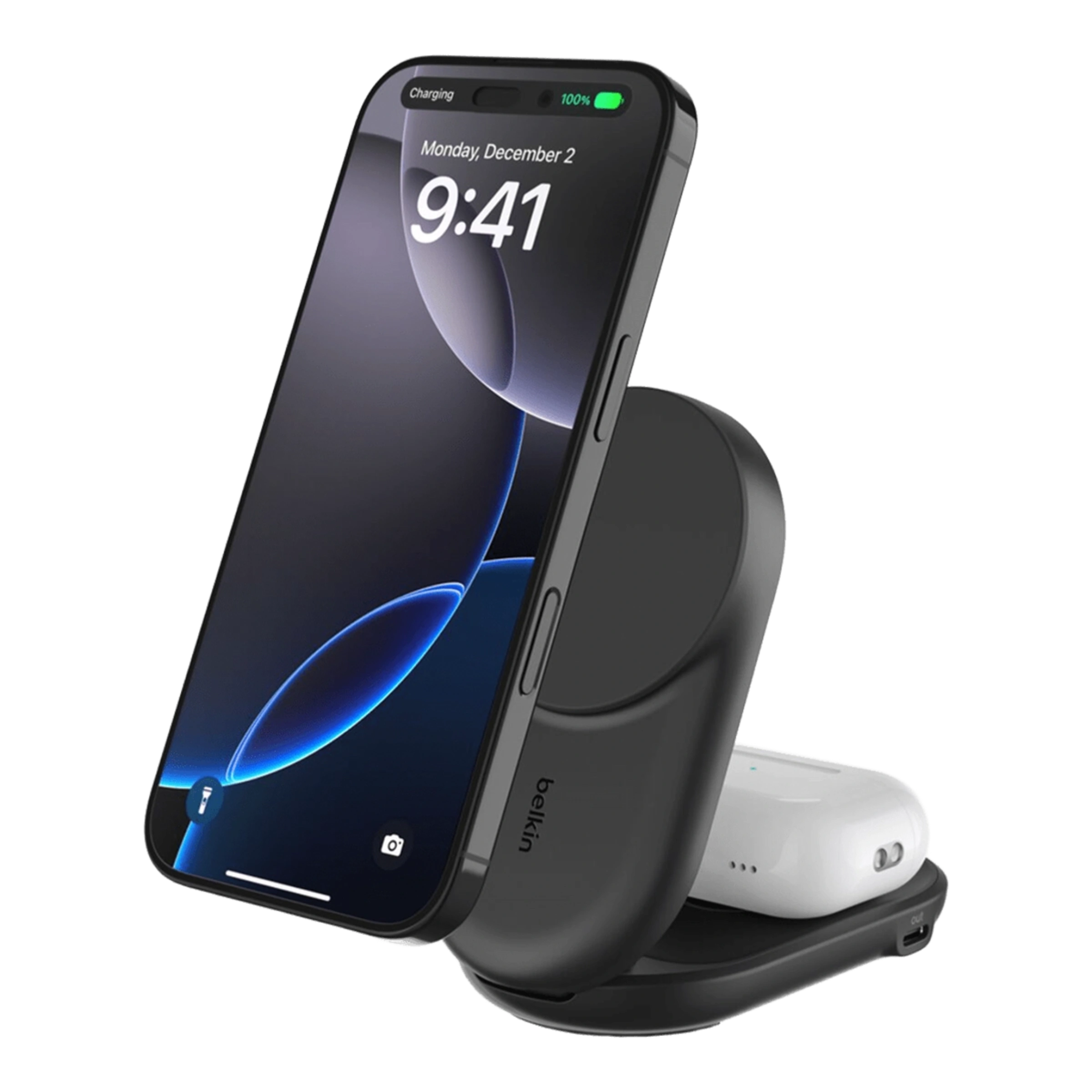 Беспроводное зарядное устройство Belkin UltraCharge 2-in-1 Foldable Magnetic Charger with Qi2 25W [Round Form] - Black (WIZ039kqBK)