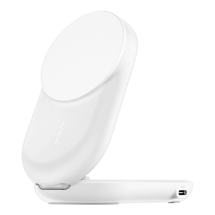 Беспроводное зарядное устройство Belkin UltraCharge 2-in-1 Foldable Magnetic Charger with Qi2 25W [Round Form] - White (WIZ039kqWH)