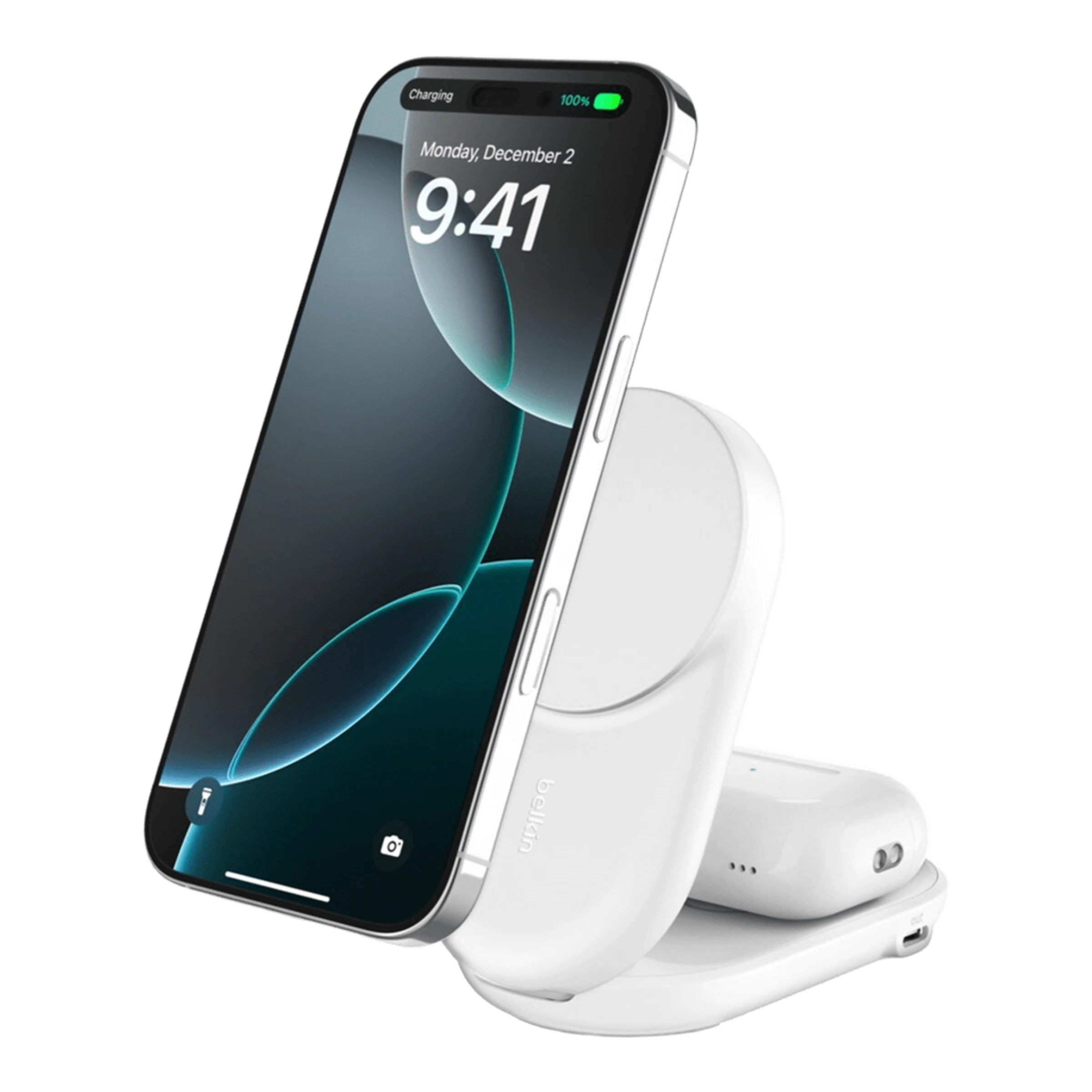 Беспроводное зарядное устройство Belkin UltraCharge 2-in-1 Foldable Magnetic Charger with Qi2 25W [Round Form] - White (WIZ039kqWH)