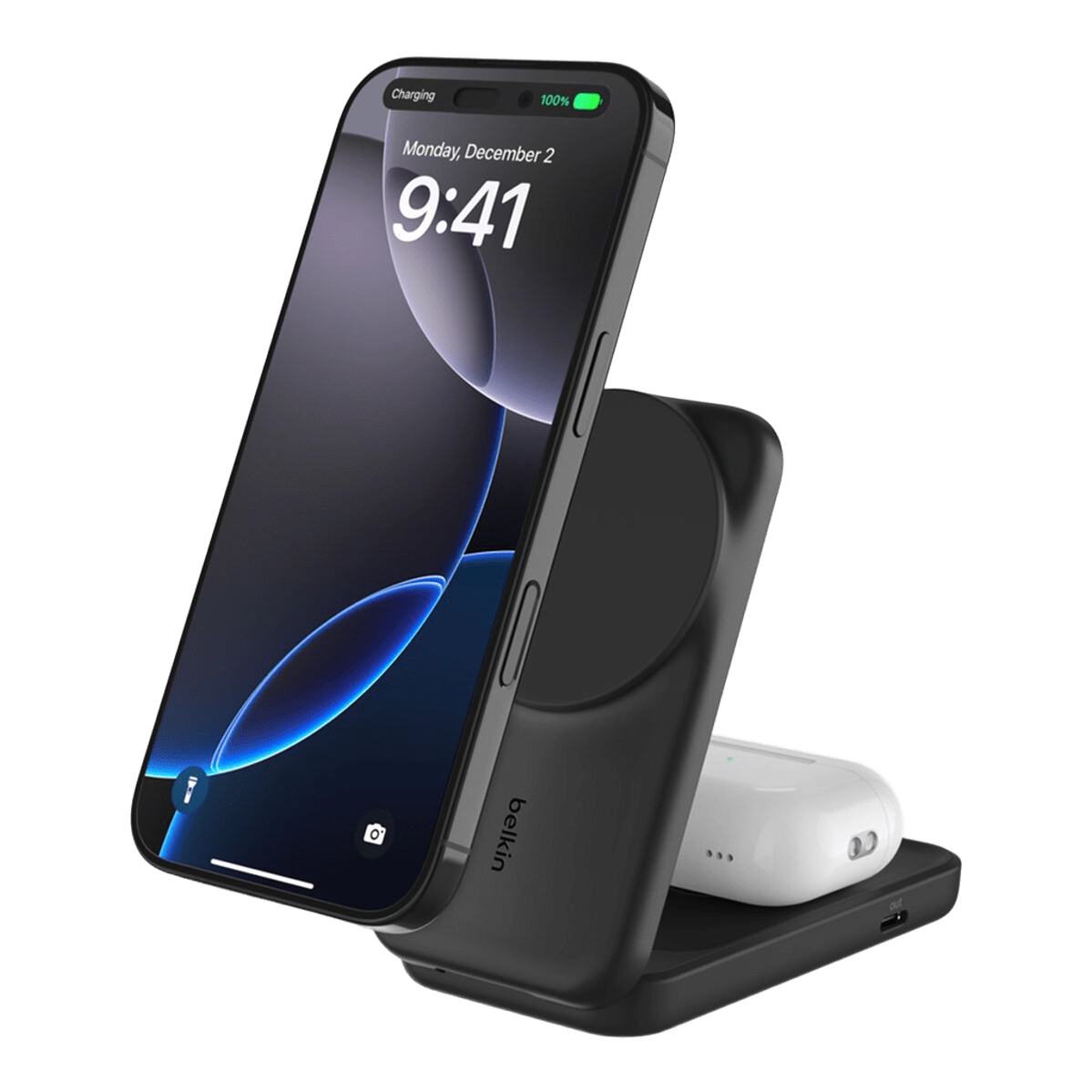 Беспроводное зарядное устройство Belkin UltraCharge 2-in-1 Foldable Magnetic Charger with Qi2 25W [Square Form] - Black (WIZ038kqBK)