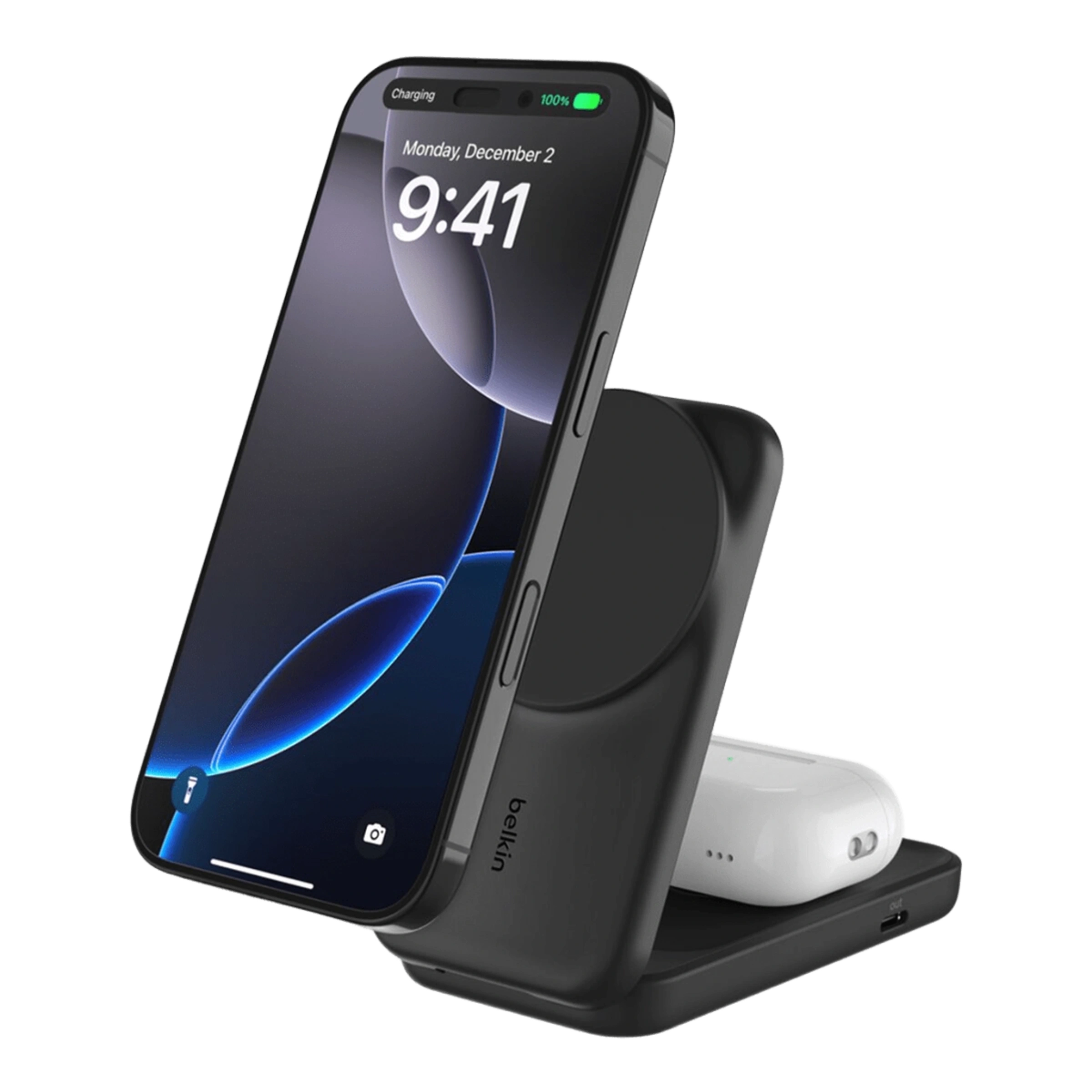 Беспроводное зарядное устройство Belkin UltraCharge 2-in-1 Foldable Magnetic Charger with Qi2 25W [Square Form] - Black (WIZ038kqBK)