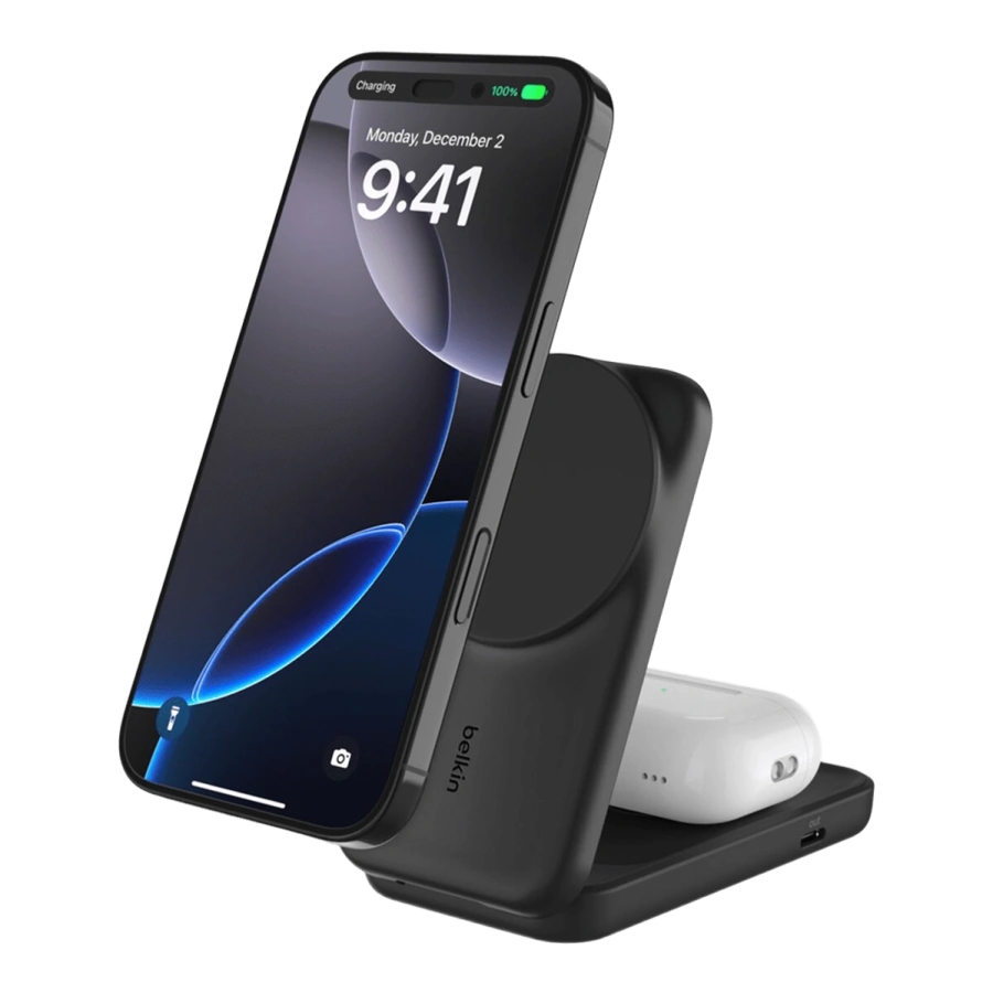 Беспроводное зарядное устройство Belkin UltraCharge 2-in-1 Foldable Magnetic Charger with Qi2 25W [Square Form] - Black (WIZ038kqBK)