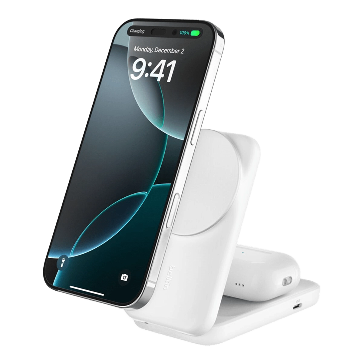 Беспроводное зарядное устройство Belkin UltraCharge 2-in-1 Foldable Magnetic Charger with Qi2 25W [Square Form] - White (WIZ038kqWH)