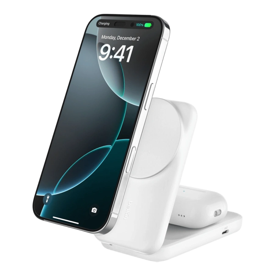 Беспроводное зарядное устройство Belkin UltraCharge 2-in-1 Foldable Magnetic Charger with Qi2 25W [Square Form] - White (WIZ038kqWH)
