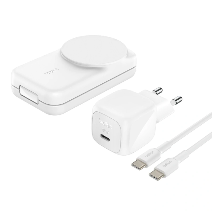 Беспроводное зарядное устройство Belkin UltraCharge 3-in-1 Foldable Magnetic Charger with Qi2 25W [Square Form] - White (WIZ036kqWH)