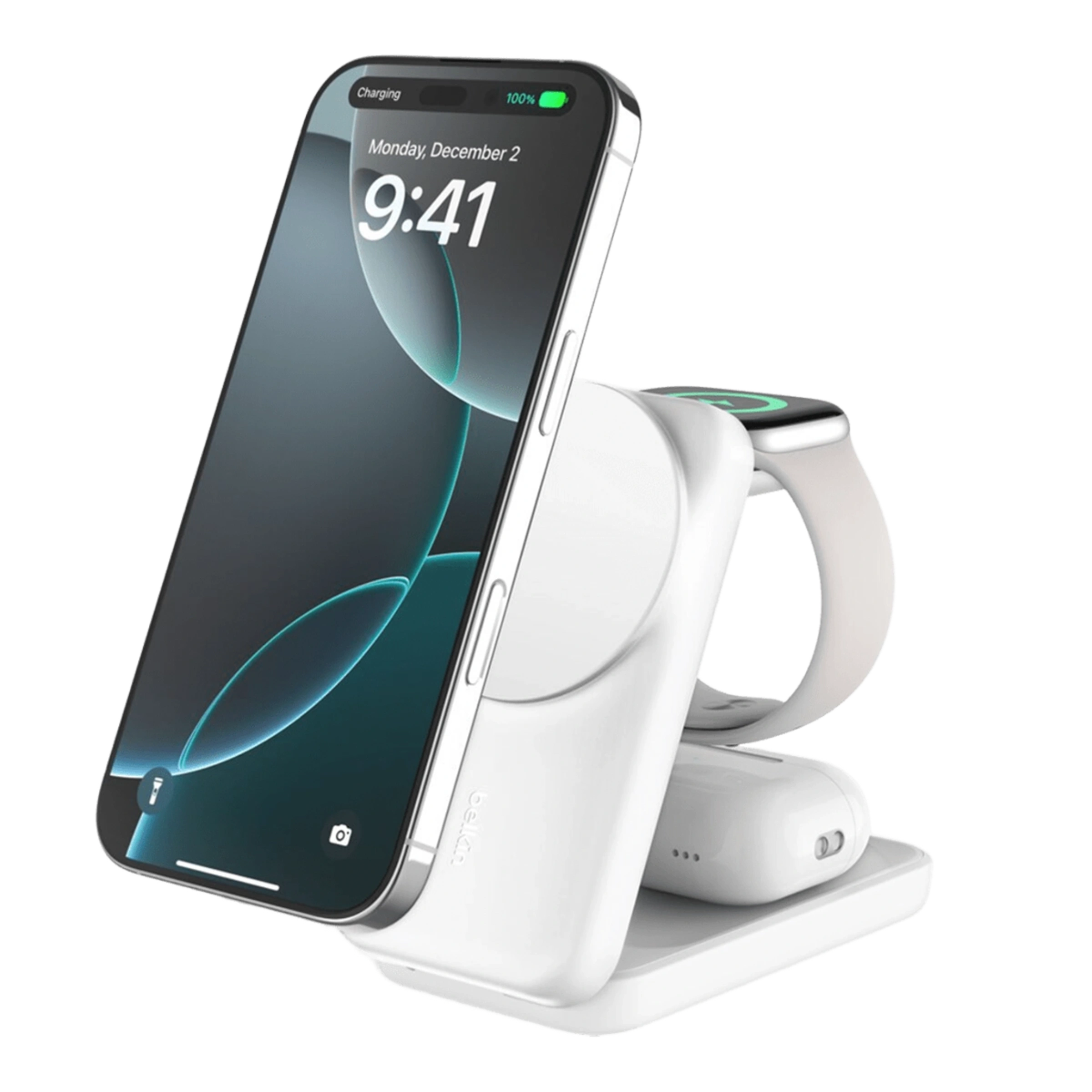 Беспроводное зарядное устройство Belkin UltraCharge 3-in-1 Foldable Magnetic Charger with Qi2 25W [Square Form] - White (WIZ036kqWH)