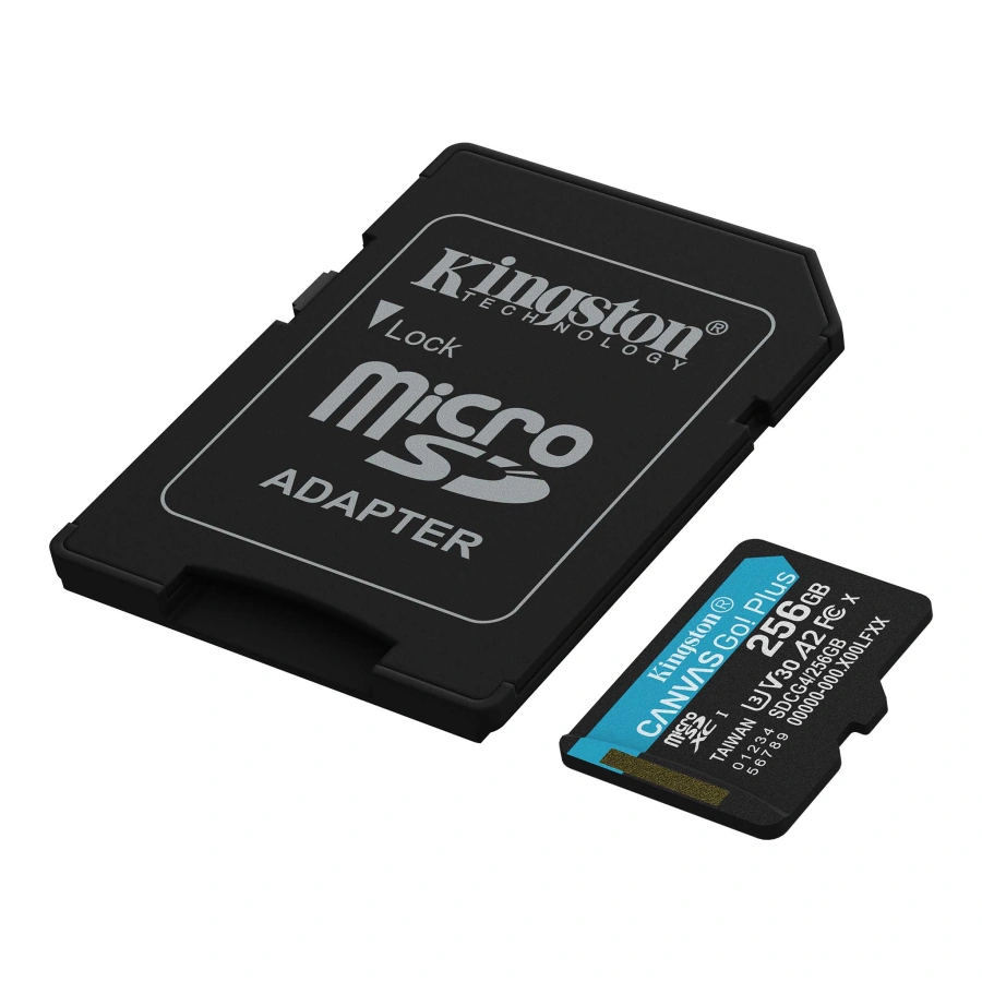 Карта памяти microSDXC UHS-1 U3 Kingston Canvas Go! Plus 256Gb class 10 A2 V30 R200MB/s, W-160MB/s + Adapter SD (SDCG4/256GB)