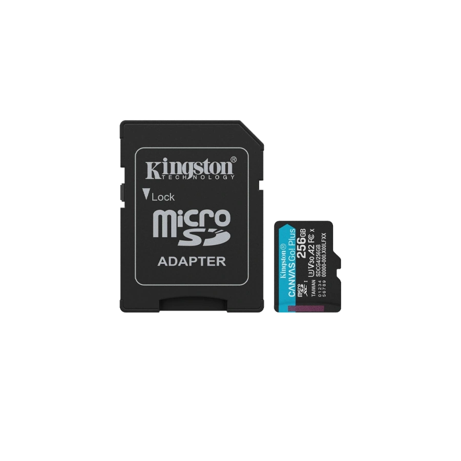 Карта памяти microSDXC UHS-1 U3 Kingston Canvas Go! Plus 256Gb class 10 A2 V30 R200MB/s, W-160MB/s + Adapter SD (SDCG4/256GB)