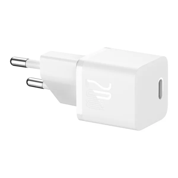 Мережевий зарядний пристрій з кабелем Baseus GaN5 Fast Charger mini 1C 20W EU Moon White (P10110900213-01)