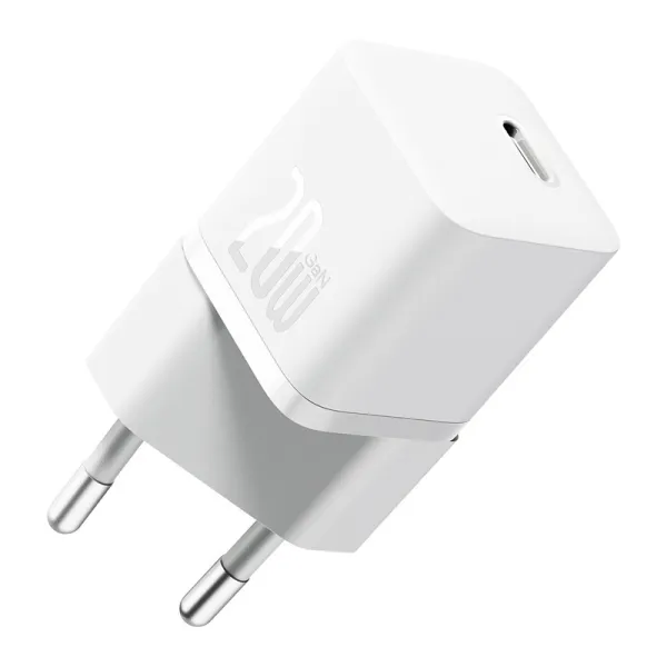 Мережевий зарядний пристрій з кабелем Baseus GaN5 Fast Charger mini 1C 20W EU Moon White (P10110900213-01)