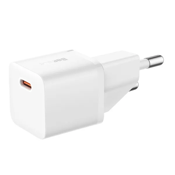 Мережевий зарядний пристрій з кабелем Baseus GaN5 Fast Charger mini 1C 20W EU Moon White (P10110900213-01)