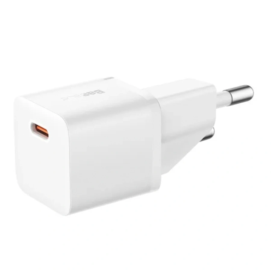 Мережевий зарядний пристрій з кабелем Baseus GaN5 Fast Charger mini 1C 20W EU Moon White (P10110900213-01)