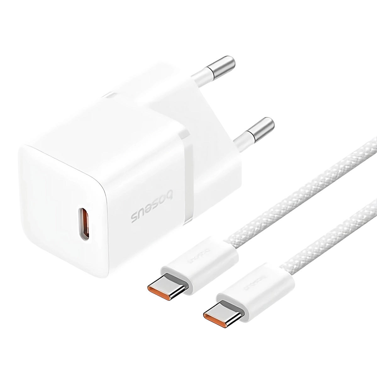 Мережевий зарядний пристрій з кабелем Baseus GaN5 Fast Charger mini 1C 20W EU Moon White (P10110900213-01)
